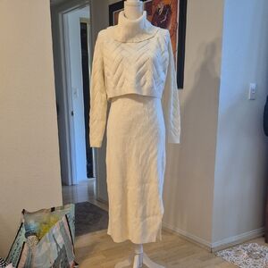 White House Black Market Knit Maxi Dress Sleeveless Cropped Turtleneck